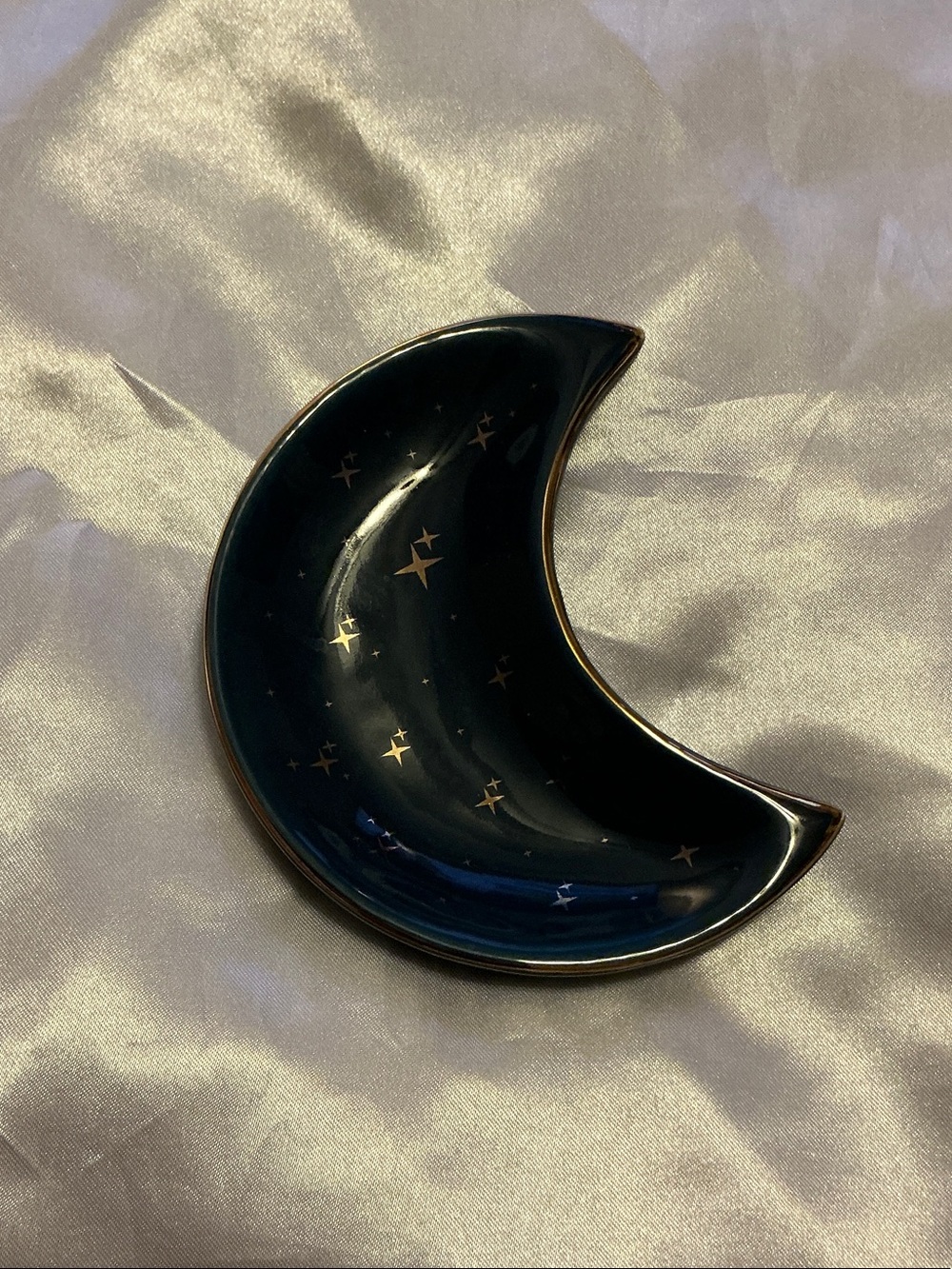 Crescent Moon Trinket Dish with Gold Star Accents - Navy